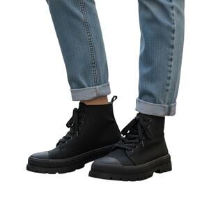 Milocaca Black Platform Sneaker Boots Size 11 Lace Up Side Zip Lug Sole NWOT